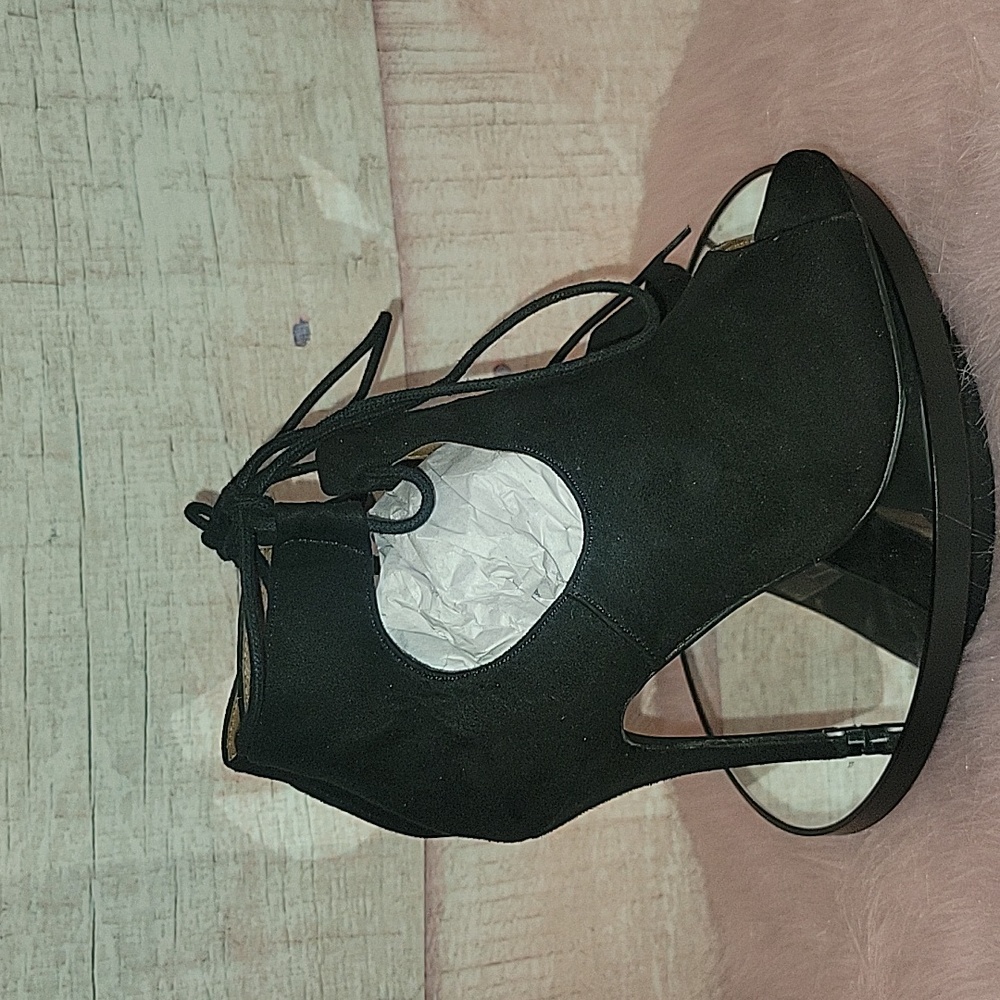 Ollio Black Lace Up Heels